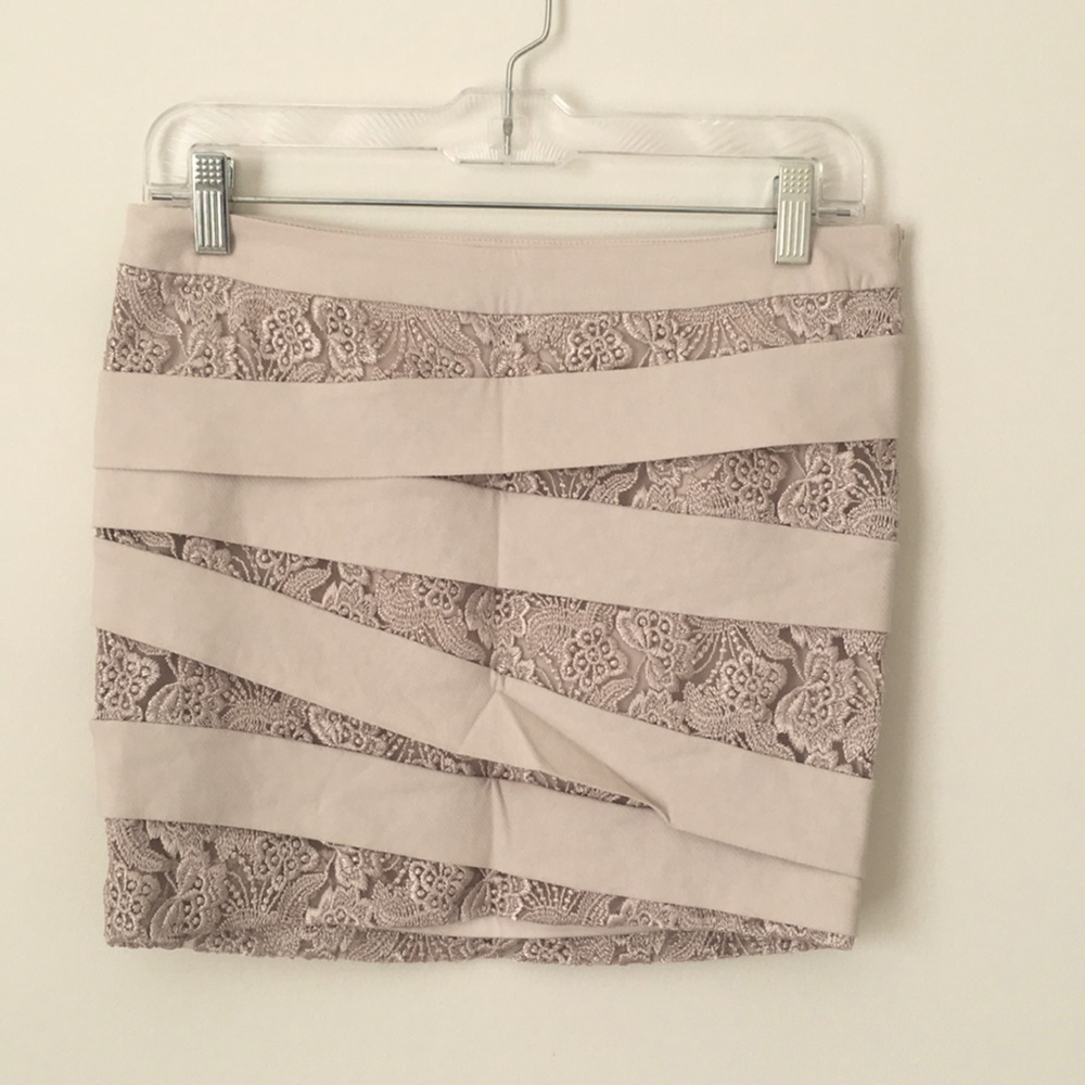 Bebe tan lace bandage mini skirt